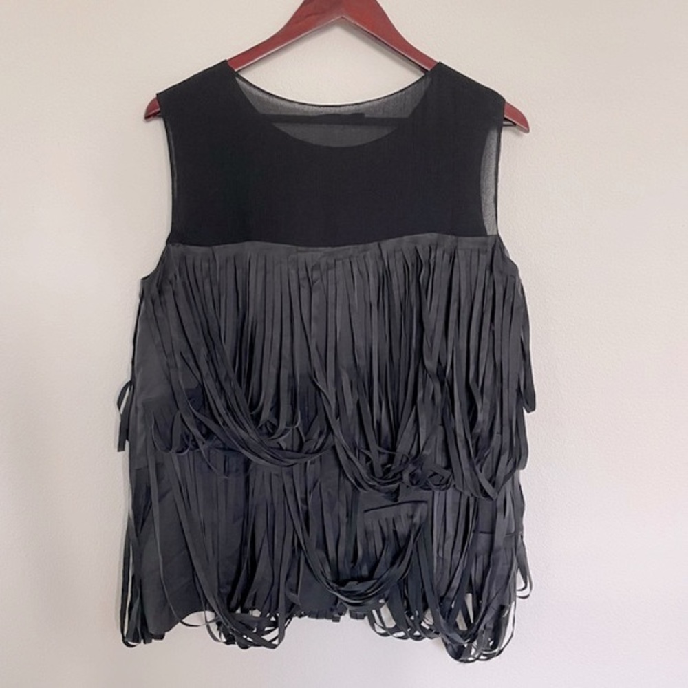 PORTS 1961 black fringe top pure silk